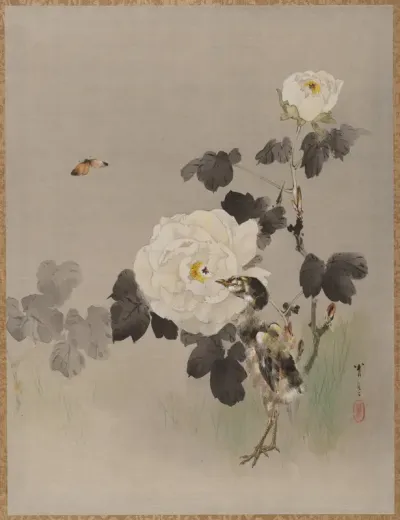 Roses, Young Bird and a Butterfly