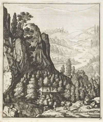 Rotsachtig berglandschap met boeren