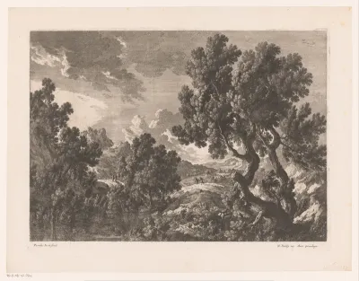 Rotsachtig landschap met bomen aan water