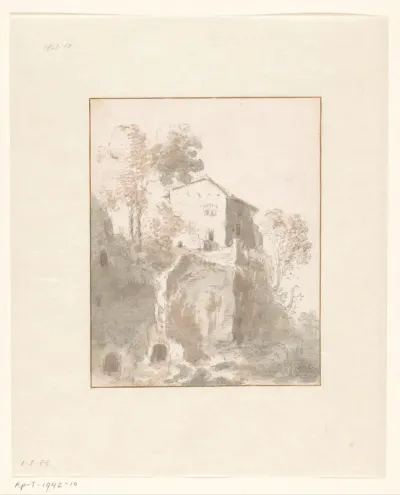 Rotsachtig landschap met een huis en bomen