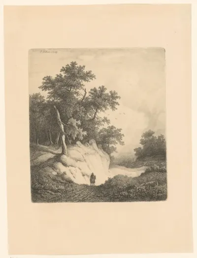 Rotsachtig landschap met reiziger te paard