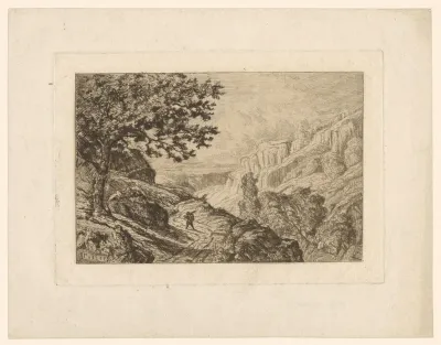 Rotsachtig landschap met reiziger