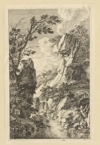 Rotsachtig landschap met twee vissers