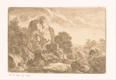 Rotsachtig landschap met vervallen hut