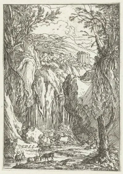 Rotslandschap met antieke tempel