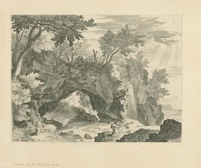 Rotslandschap met de stigmatisatie van de Heilige  Franciscus