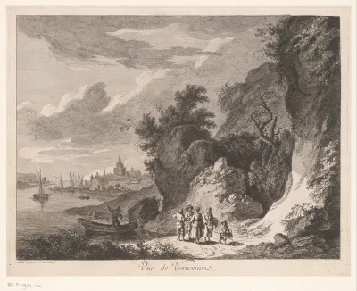Rotspartij met de stad Vernon-sur-Seine in de verte