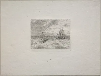 Rough Seas with a Two-master and Sailboat
