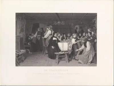 Rouwend gezelschap in een sterfhuis