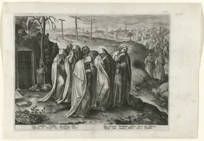 Rouwstoet verlaat het graf van Christus