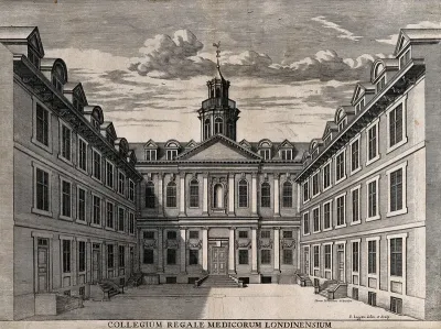 Royal College of Physicians: the courtyard, with lettering identifying the various doors