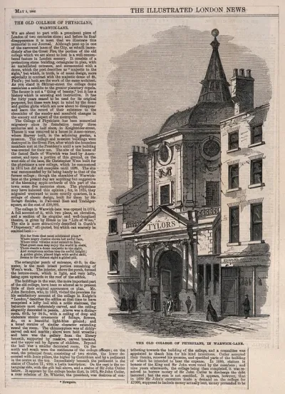 Royal College of Physicians, Warwick Lane, London: the entrance viewed from the north, when used as a brassfoundry