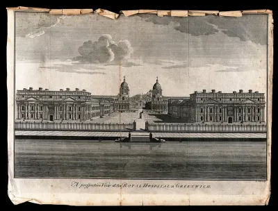 Royal Hospital, Greenwich, with the statue of George II in the courtyard