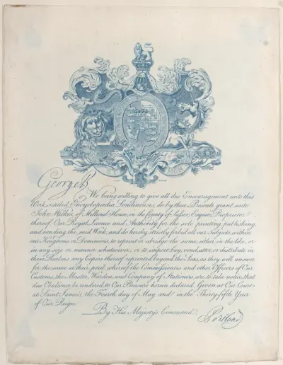 Royal License and Copyright for Encyclopaedia Londinesis