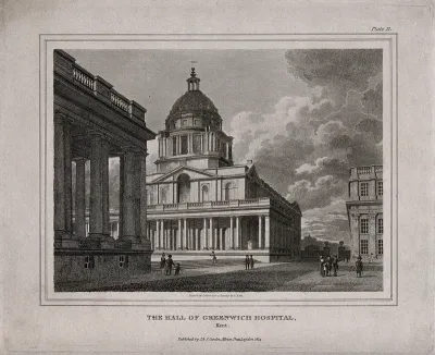 Royal Naval Hospital, Greenwich, a three-quarter view of the Hall