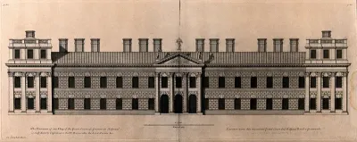 Royal Naval Hospital, Greenwich, an elevation of the great court, with a scale