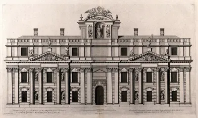 Royal Naval Hospital, Greenwich, part of the King Charles block, with a scale