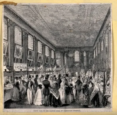Royal Naval Hospital, Greenwich: the interior of the Painted Hall, a fancy fair in progress