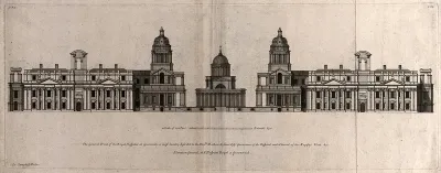 Royal Naval Hospital, Greenwich, the river front, with a scale of feet