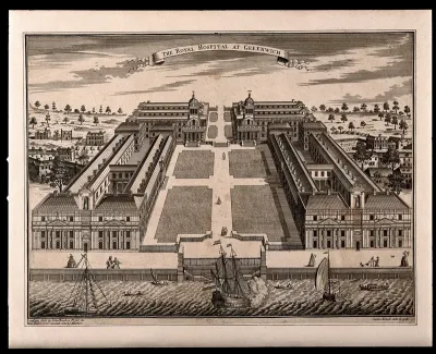 Royal Naval Hospital, Greenwich, with ships in the foreground