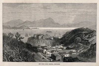 Royal Naval Hospital, Hong Kong: bird's eye view of the hospital and harbour