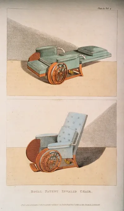 Royal patent adjustable invalid chair, shown in horizontal and upright positions