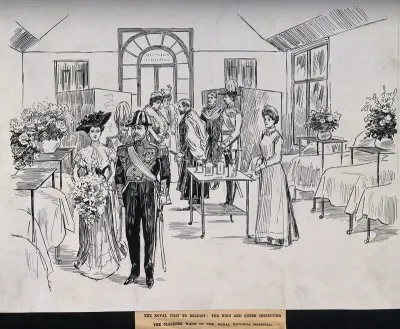 Royal Victoria Hospital, Belfast: a visit by the King and Queen to the Clarence ward