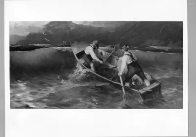 Ruderboot on a stornny lake