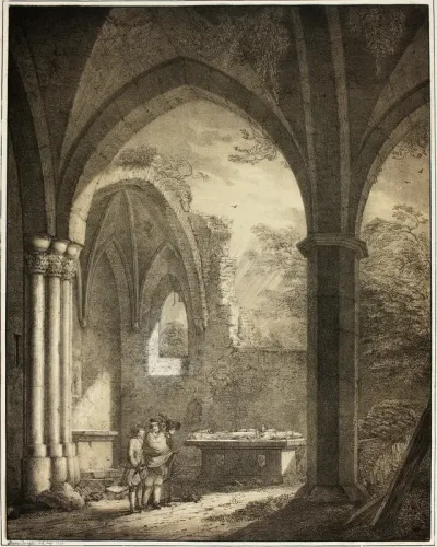 Ruin of the Church of Our Lady with the Tombstones of Genevieve and the Count Palatine Siegfried in the Mosel Valley near Andernach, from Collection of Memorable Medieval Buildings in Germany