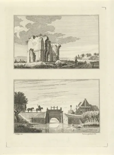 Ruïne en sluis buiten Emmerik, 1732-1736