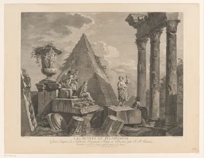 Ruïne op Peloponnesos met figuren