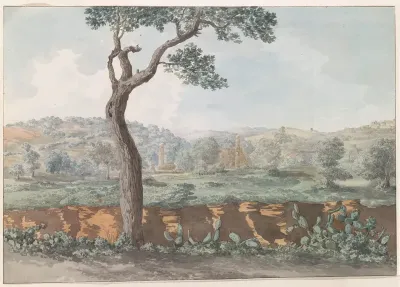 Ruïne van Castor en Pollux tempel binnen muren van oude Agrigento