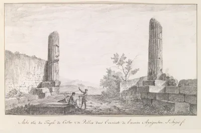 Ruïne van Castor en Pollux tempel binnen muren van oude Agrigento
