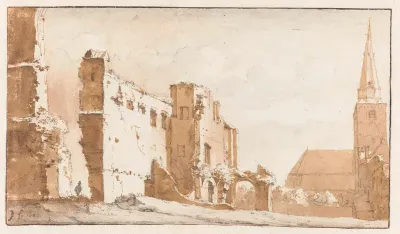 Ruïne van de abdij en de kerk te Rijnsburg
