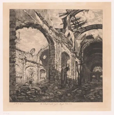 Ruïne van de Salle des pas perdus in Parijs na de brand van 1871