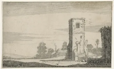 Ruïne van een toren in een landschap