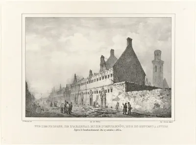Ruïne van het arsenaal en entrepot van Antwerpen na het bombardement, 1830