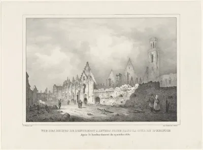 Ruïne van het entrepot van Antwerpen na het bombardement, 1830