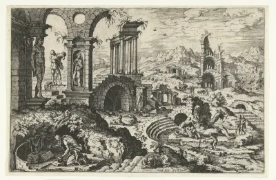 Ruïnelandschap met de boetvaardige Hieronymus