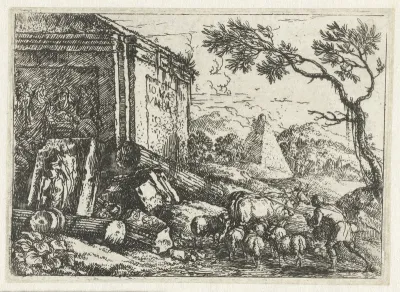 Ruïnelandschap met een herder en zijn kudde