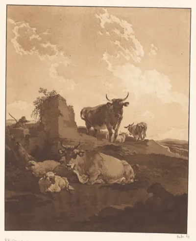 Ruïnelandschap met runderen