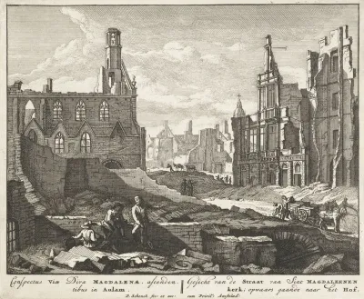 Ruïnes in de Magdalenasteenweg te Brussel, 1695