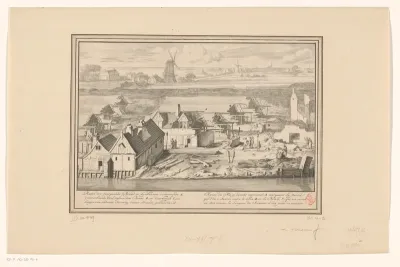 Ruïnes van de drie uitgebrande lijnbanen op de schans aan de Smallepadsgracht, 1680