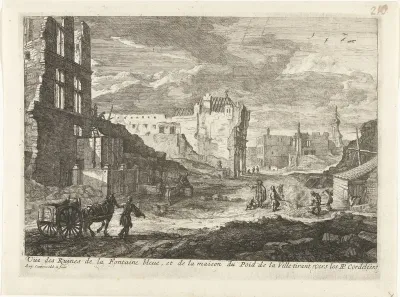 Ruïnes van de fontein den Spauwer te Brussel, 1695
