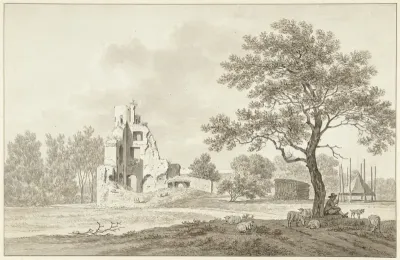 Ruïnes van het Huis ter Lee of ter Lynden, aan de Rijn tegenover Rhenen