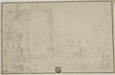 Ruins in a Park, Two Figures