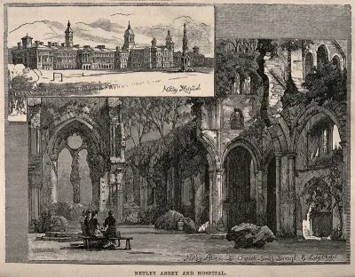 Ruins of Netley Abbey with an inset of Netley Hospital