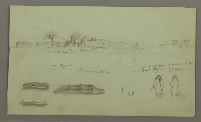 Ruins Surrounded by Walls, Tents, Two Figure Studies, April 28
