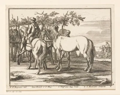 Ruiter bij een rustplaats voor paarden