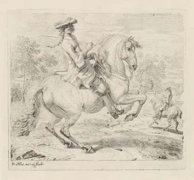 Ruiter met een steigerend paard naar rechts